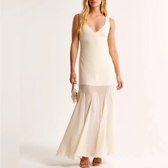 Abercrombie & Fitch Dresses & Skirts - NWT Abercrombie & Fitch Cream Godet Maxi dress, Small graduation, bride, shower